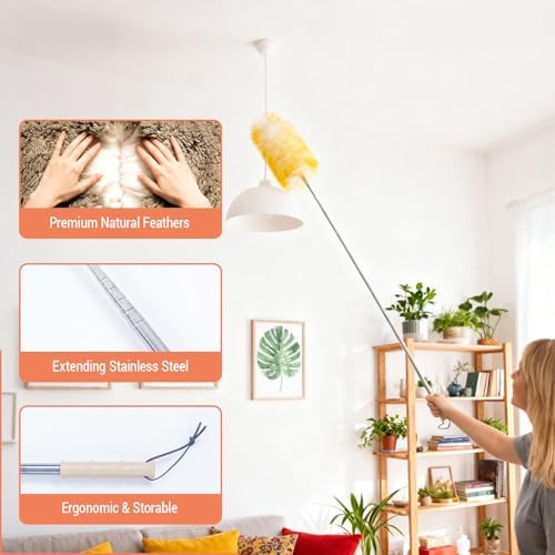 Lambswool Duster Extendable 22–55 Inch, Natural Wool Duster for Cleaning, Washable Reusable Duster for Ceiling Fans, Blinds, Furniture, High Places - Image 6