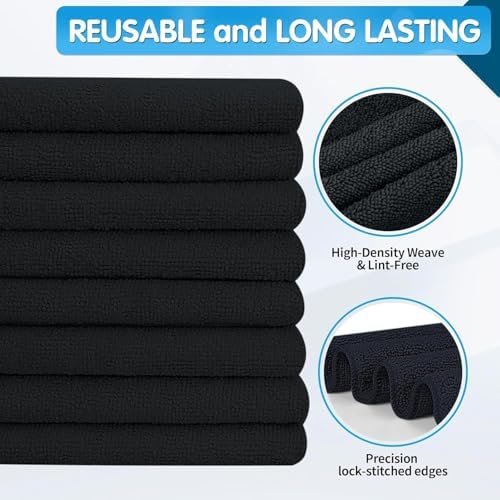 FIXSMITH Black Microfiber Cleaning Cloth -Pack of 12, Highly Absorbent Cleaning Rags, 16"X12" All Purpose Cleaning Towels for Housekeeping, Kitchen, Car, Lint Free and Reusable Microfiber Towels - Image 2