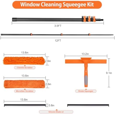 18FT Reach Carbon Fiber Window Squeegee with Extension Pole - Image 2
