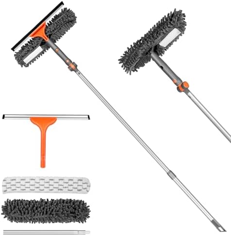 Chabatree Window Squeegee Cleaner Set 2-in-1 Window Cleaning Tool with Extendable Pole, Window Cleaning kit with Bendable Head for Indoor & Outdoor Glass for Car Indoor Outdoor High Windows（Kit1.0） by Unknown