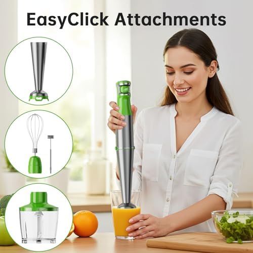 Turelar Immersion Blender Handheld Corded Hand Blenders Set 1100W, Trigger Variable Speed 5 in 1 Stick Emulsifier with Chopper, Whisk and Frother for Soup, Baby Food and Smoothies, Apple Green - Image 5