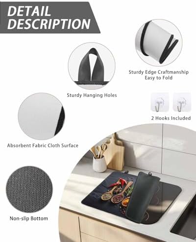 Cooking Spice Stove Top Covers for Electric Stove, Modern Black Cook Seasoning Induction Cooktop Cover Protector, Rustic Pepper Range Mat for Glass Top Stove, Kitchen Dish Drying Mat, 28"x20" - Image 4