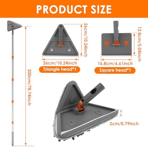 Baseboard Cleaner Tool with 78.7" Long Handle, 360° Rotating Wall Cleaner Mop with Squeegee, 180° Folding Ceiling Cleaning Tool with 8 Reusable Cleaning Pads for Cleaning Window Floor Tile Tub Wall - Image 3