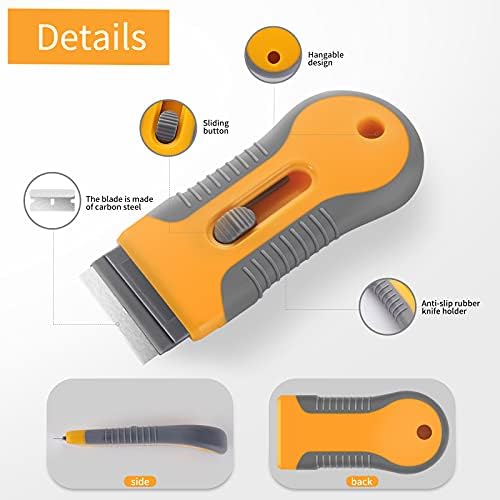 Razor Blade Scraper, 1 Pack Plastic Retractable Glass Scraper with 20 Pcs Extra Razor Blades, Windshield Sticker Remover for Windows Metal Vinyl Car Glue - Image 2