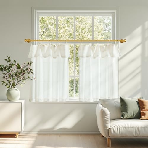 jinchan Linen Tier Kitchen Curtains, 30x24, 2 Panels, Beige White - Image 2