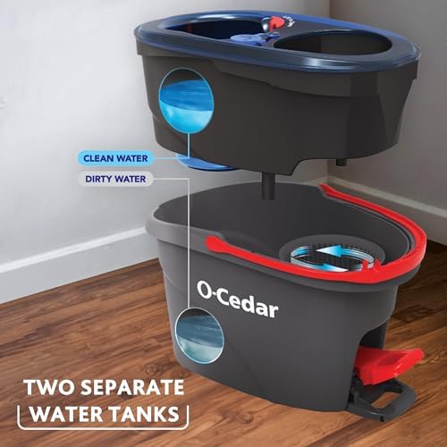 O-Cedar EasyWring RinseClean Microfiber Spin Mop & Bucket Floor Cleaning System with 3 Extra Refills, Plastic, Grey - Image 2