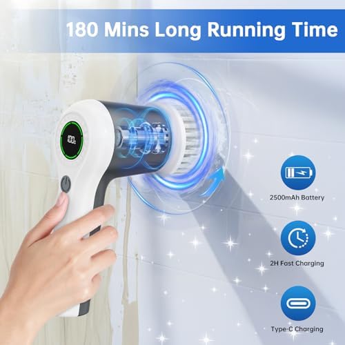 PUFTEM Electric Spin Scrubber, Cordless Shower Scrubber, Gray - Image 2
