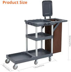 Commercial Janitorial Cleaning Cart on Wheels - Black Housekeeping Caddy with Cover, Shelves and Vinyl Bag - Image 5