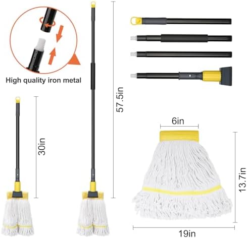 KeFanta 2 Pack Commercial Mop Heavy Duty Industrial Mop with Long Handle,60" Looped-End String Wet Cotton Mops for Floor Cleaning,Home,Kitchen,Office,Garage and Concrete/Tile Floor - Image 3