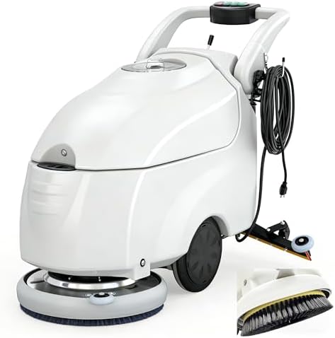 Commercial Auto Floor Scrubber Machine 16.3" Brush (168RPM) with 14.3 Gallon Dual Tanks, 3-in-1 Scrub/Wash/Dry, 1750m²/h Cleaning Rate, 59FT Cord for Malls/Hotels/Factories/Offices 110V by EQCOTWEA