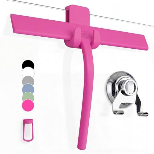 GÜTEWERK Silicone Shower Squeegee with 3-in-1 No-Drill Mount, Pink, 11'' by G%C3%9CTEWERK