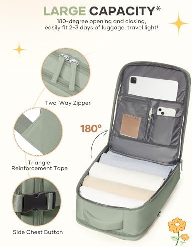 coofay Large Travel Backpack For Women Men Airline Approved Carry On Backpack Flight Approved Waterproof Sports Luggage Backpack Casual Daypack Small Hiking Backpacks Grey Green - Image 4