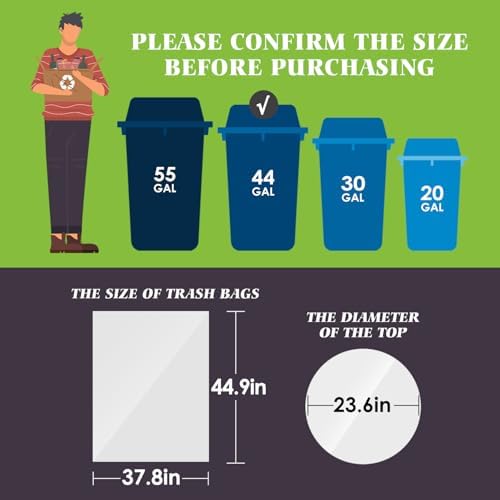 Teivio Large Clear Trash Bags 40-45 Gallon 33 Count 40+ Gal Garbage Bags - Image 2