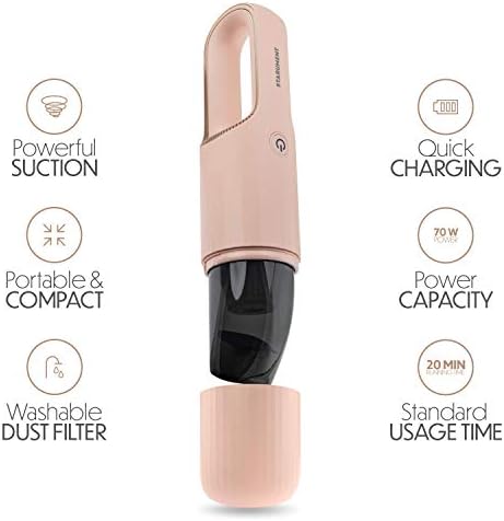 STARUMENT Portable Hand Vacuum Cleaner for Dust Pet Hair Dirt Home Car Interior, Furniture Lightweight Easy to Use, Compact Design Battery Rechargeable with USB-C Cable Pink - Image 3