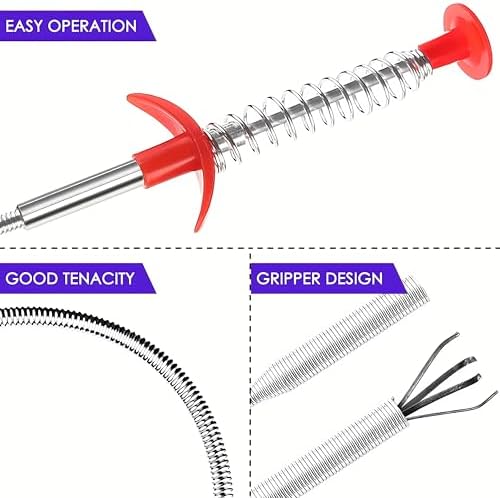 Flexible Drain Clog Remover Tool, Extra Long Plumbing Snake Hair Catcher with 4-Prong Grabber Claw, Heavy-Duty Spring Reacher for Kitchen Sink, Bathroom Tub, Sewer & Dropped Items (24 inch) - Image 5