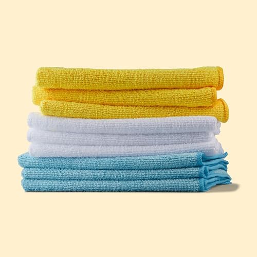 Amazon Basics Microfiber Cleaning Cloths, Ultra Absorbent, Lint Free, Streak Free, Non-Abrasive, Reusable and Washable, 16" x 12", Blue/White/Yellow, (Pack of 288) - Image 6