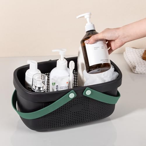 Portable Shower Caddy Basket with Handle Plastic Storage Basket Black Green - Image 6