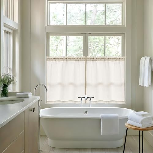 40 Inch Linen Farmhouse Kitchen Small Curtains 2 Panels Semi Sheer - Image 3