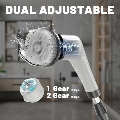 Electric Spin Scrubber- Ditch the Scrubbing! Long Handle Shower Scrubber with 9 Replaceable Heads - 2 Speed Cordless Brush Ensures Long Battery Life, Modern Design! (White) - Image 6