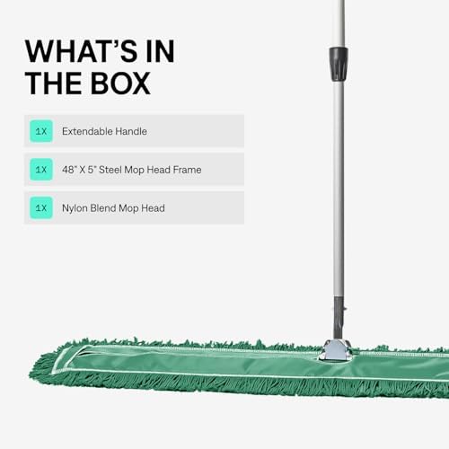 48 Inch Green Commercial Dust Mop & Floor Sweeper with Extendable Handle – Mop for Hardwood, Tile, and Concrete Floor Cleaning - Image 4
