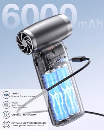 Electric Compressed Air Duster Cordless: 60 MPH High Wind Speed Mini Silvery Air Blower for Electronics Portable Computer Cleaner Hand Keyboard Cleaning Powerful Duster for Car Fans and Other Sences - Image 3