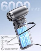 Electric Compressed Air Duster Cordless: 60 MPH High Wind Speed Mini Silvery Air Blower for Electronics Portable Computer Cleaner Hand Keyboard Cleaning Powerful Duster for Car Fans and Other Sences - Image 3