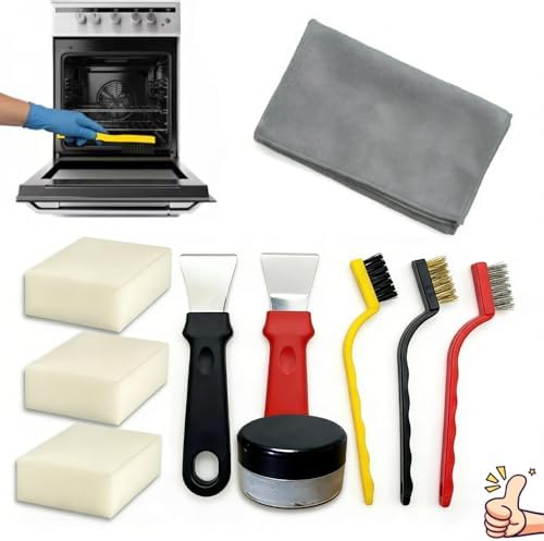 10-Piece Professional Heavy Duty Grill & Oven Cleaning Kit - Brushes, Scrapers, Sponge for BBQ & Microfiber Towel, 0.71 oz Stainless Steel Paste,Deep Clean Stovetop, BBQ Cleaning Tools by Unknown