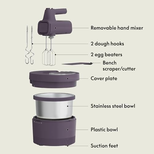 bella 3.5 Qt Hand & Stand Mixer, 2 in 1 Electric Mixer with Bowl, Plum - Image 2