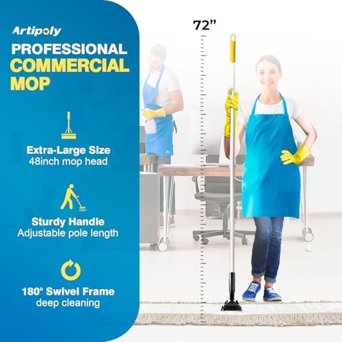 ARTIPOLY Commercial Dust Mop & Floor Sweeper，55" Industrial Dry Mop with Heavy Duty Long Handle, Premium Cotton Dust Mop Head for Hardwood Floors, Industrial, Commercial, and Residential Cleaning - Image 2
