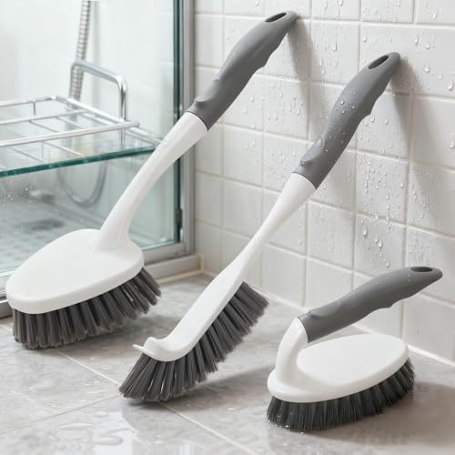 3 Pack Heavy Duty Scrub Brush Set for Household Use, Long Scrub Brush, Handheld Scrub Brush, and Crevice Brush with a Scraper Head for Cleaning Bathroom, Tile, Grout, Tub, Floor, Sink - Image 7