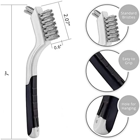 Lavaxon Wire Brush Set 3Pcs - Nylon/Brass/Stainless Steel Bristles with Curved Handle Grip for Rust, Dirt & Paint Scrubbing with Deep Cleaning – 7 Inches (Grey) - Image 2