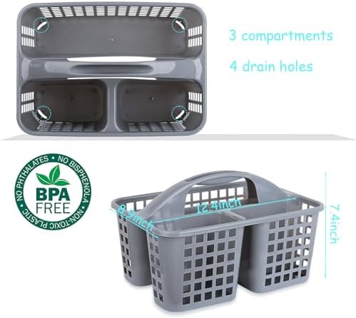 Portable Shower Caddy Basket Plastic Storage Basket with Compartments Grey - Image 5