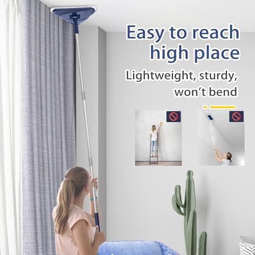 Wall Cleaner Mop with 82" Extendable Handle, 360° Rotating Head & 90° Flip, Microfiber/Chenille Pads, Built-in Squeegee for Ceiling, Wall, Baseboard and Window Cleaning - Image 4