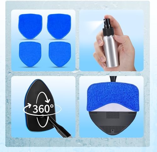 XINDELL Interior Windshield Cleaner Tool, Car Window Cleaning Kit with 5 Reusable Microfiber Pads, Extendable Handle & 360° Rotating Head, Streak-Free Auto Glass Wiper for Truck SUV RV - Image 6