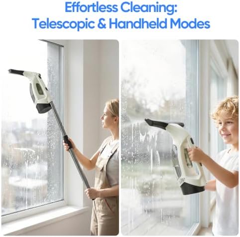 Cordless Window Vacuum Cleaner, Electric Squeegee with 2000Pa Suction, 30-40 in. Adjustable Extension Pole, 11 in. Blade for High Windows, Shower Doors, Mirrors, Tiles & Car Glass - Image 2