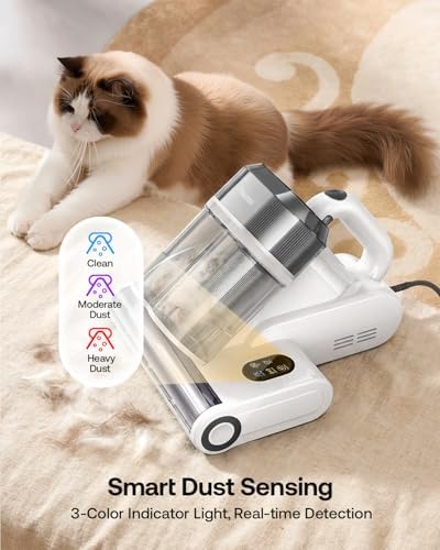 Trucozie Mattress Vacuum Cleaner with 275nm UV-C Light & 149℉ Heat, 16Kpa Powerful Suction Bed Vacuum for Pet Hair & Dander, Smart Dust Sensor, Anion & Aromatherapy, Corded for Bed, Sofa, Couch, White - Image 3