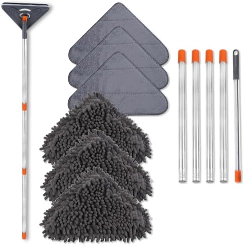 Wall Cleaner Mop with 79 Inches Long Handle, 360° Wall Washer Cleaner Tool for Walls/Ceiling Fans/Dust/Baseboard/Floors Clean, Ceiling Cleaner Tool Duster with Squeegee 6 Replacement Pads by NWGOF