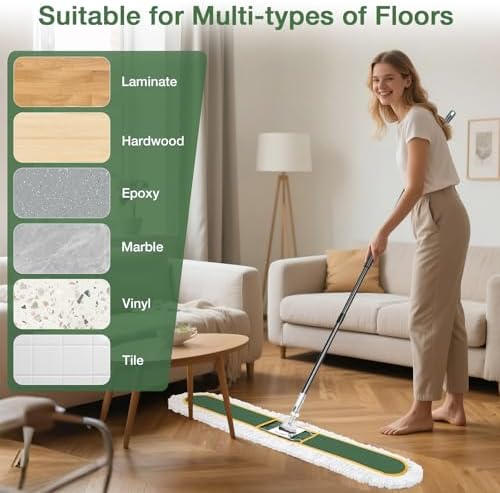 48" Commercial Dust Mop for Floor Cleaning with 2 Cotton Mop Pads - Image 2