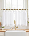 jinchan Linen Tier Curtains, Tab Top, 26x30, 2 Panels, Beige White by JINCHAN