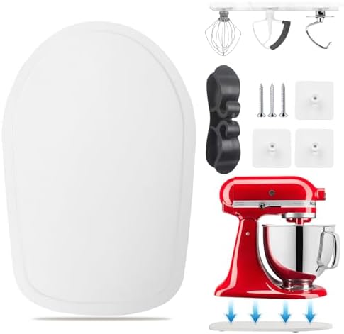 Sliding Mat for Kitchen aid 4.5-5 Qt Stand Mixer with 1Pc Cord Organizer and 3Pcs Attachment Holder for Kitchen Appliance Slider (4.5-5 Qt Bamboo and Attachment, White) by Sun3drucker