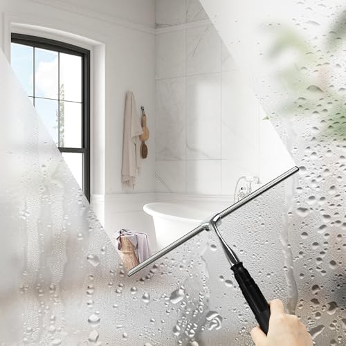 12-51’’ Telescopic Window Squeegee for High Windows, 2-in-1 Window Cleaning Kit with Extra Silicone Blade & Hook, Professional Squeegee for Shower Glass Doors (Window Squeegee Set) - Image 2
