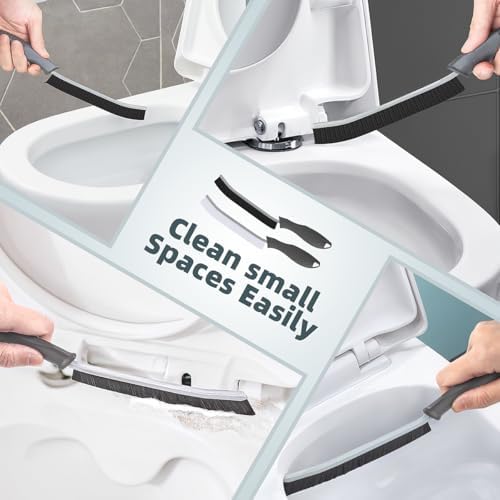 Toilet Brush, 2 Pcs Bathroom Cleaning Brush, Gap Scrub Brush with Hanging Hole, Multifunctional Hard Bristle Crevice Cleaning Brush, Cleaner Tools for Sinks, Tub, Shower, Tile, Toilet Seat (2, Grey) - Image 5