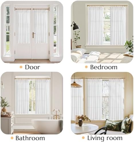 jinchan Linen Pinch Pleated Back Tab Tier Curtains, 38x54, White - Image 5
