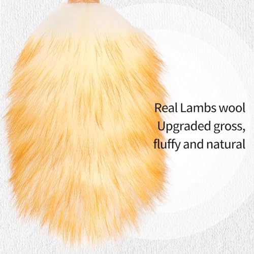 Feather Duster, Lambswool Duster for Cleaning,with Solid Wooden Handle,Leather Hang Strap,Anti-Static 14.9 inch Washable Reusable Small Hand Duster(Natural) for Office, Home and Car - Image 4