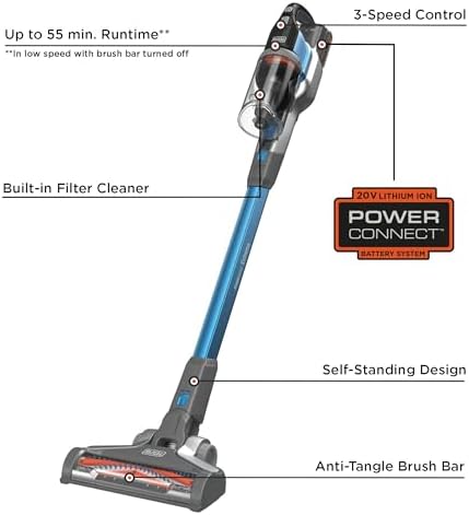 BLACK+DECKER Cordless Vacuum, Powerseries Extreme, Stick Vacuum Cordless Rechargeable, Interchangeable Floorhead with Crevice Attachment, 3 Speed Control, Lightweight, Blue (BSV2020G) - Image 3