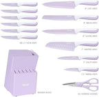 hecef 15 Pieces Kitchen Knife Set with Built-in Sharpening Wooden Block, Dishwasher Safe, High Carbon Stainless Steel Knife Block Set with Steak Knives, Kitchen Scissors, Purple - Image 2