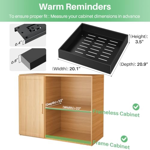 Pull out Cabinet Organizer, 21"Deep, 20"Wide Full-Extension Heavy Duty Slide out Drawers with Nano Adhesive, Roll Out Shelves Sliding Cabinet for Kitchen, Bathroom, Pantry, Under Sink Storage(Black) - Image 2