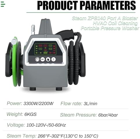 3300W High Pressure Steam Cleaner, ZPB140 Port A Blaster HVAC Coil Cleaning, High Temp Air Conditioning Steam Cleaning Machine, Heavy Duty Portable Steamer for HVAC, Car Detailing, Floor, Upholstery - Image 4