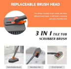 nacena Shower Scrubber with Long Handle, 3 in 1 Tile Tub Scrubber Brush with 3 Detachable Cleaning Heads Adjustable Handle Shower Cleaner Brush for Bathroom, Kitchen, Toilet, Wall, Sink, Grey Orange - Image 4