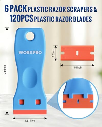 WORKPRO Plastic Razor Blade Scraper Kit, 6 Scrapers with 120 Blades - Image 2